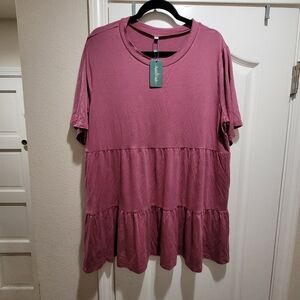 JuneFish Mauve Pink Tiered Babydoll Top Plus Size 2X. NWT